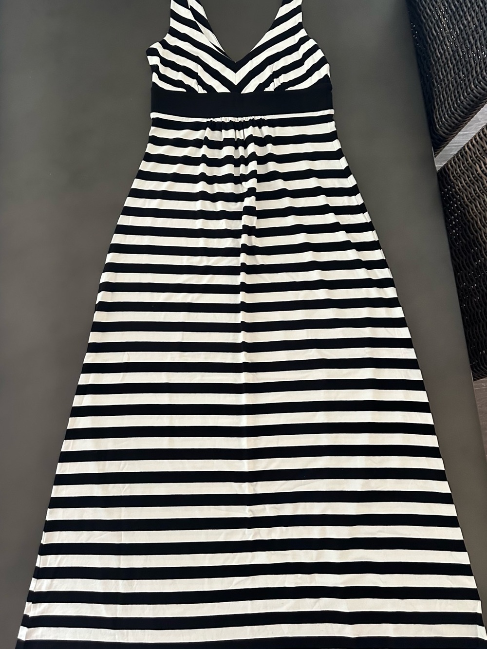 Black and White Striped V-Neck Maxi Dress